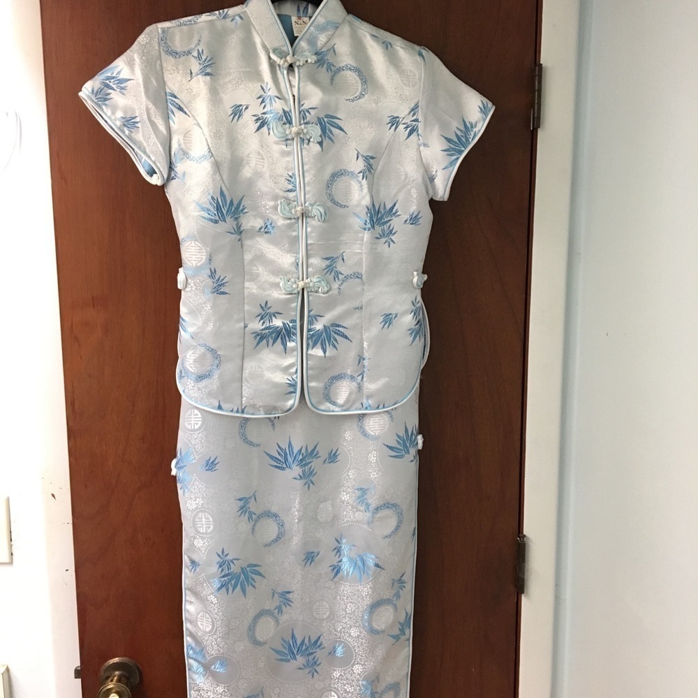 Vintage Silver Blur Silk Kimono Skirt & Top